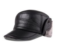 Unisex Winter Leather Baseball Cap Ear Flaps Aviator Pilot Cap Trapper Hunting Hat Waterproof, Windproof and Warm (Color : Black, Size : 57-58)