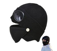 Unisex Winter Ski Beanie Hat with Goggles and Detachable Mask for Skiing Cycling and Outdoor Activities (Black)