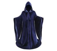 Unisex Wizard Robe Velvet Stain Reversible Cloak Cape with Full Length Hooded and Sleeves, Women's Renaissance Medieval Costume Witch Warlock Halloween Outfit for Men(Black&Blue, 150cm/59inch)