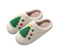 Unisex Women Men Christmas Slippers Cute Fuzzy Warm Soft Slip On Slippers for Couples Funny Novelty Xmas Tree Pattern Ladies Slipper Indoor and Outdoor House Shoes (White #1, 6)