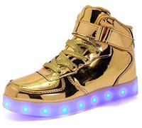Unisex Women Men LED Light up Shoes7 Colors Flashing Flashing Trainers High-top USB Charging Sneakers for Boys and Girls,Kids Energy Lights Trainers (Gold, Numeric_4_Point_5)