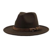 Unisex Womens Mens Adjustable Classic Wide Brim Belt Buckle Fedora Hat,Vintage Felt Panama Hat Church Jazz Cap (Coffee)