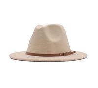 Unisex Womens Mens Floppy Panama Hats with Adjustable Belt Buckle Classic Vintage Wide Brim Wool Fedora Hat Beige
