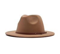 Unisex Womens Mens Floppy Panama Hats with Adjustable Belt Buckle Classic Vintage Wide Brim Wool Fedora Hat Khaki