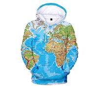 Unisex World Map Printed Hoodies Couple Drawstring Pockets Sweatshirt Jumpers Long Sleeves Hooded
