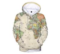Unisex World Map Printed Hoodies Couple Drawstring Pockets Sweatshirt Jumpers Long Sleeves Hooded