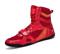 Unisex Wrestling Shoes, High Top Pro Boxing Boxing Boots, Muay Thai Kickboxing Sparring Boxers Sneakers, Martial Arts Shoe for Children, Youth, Adults (Red,7)