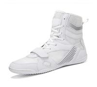Unisex Wrestling Shoes, High Top Pro Boxing Boxing Boots, Muay Thai Kickboxing Sparring Boxers Sneakers, Martial Arts Shoe for Children, Youth, Adults (White,9.5)