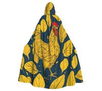 Unisex Yellow Leaves Chicken Print Halloween Hooded Cape For Masquerade | Lightweight Unisex Hooded Cape,Easy To Layer Over Any Outfit For Carnivals,Fiesta,And Costume Events