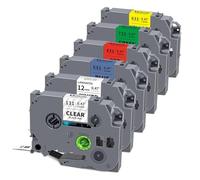 Unismar 6-Pack Compatible for Brother P Touch TZe-231 131 431 531 631 731 TZe TZ Tape 12mm 0.47 Laminated Clear/White/Red/Blue/Yellow/Green for Ptouch PT-D210 D220 H110 D400 D410 Label Maker
