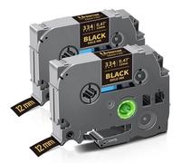 Unismar Compatible for Brother TZe-334 Gold on Black 12mm 0.47 Laminated Label Tape for PT-D220 PTD210 PTH110 PTH100 PTD600 PTD200 Label Maker, 1/2 in x 26.2 ft, 2-Pack