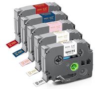 Unismar Satin Ribbon Tape Compatible for Brother Ptouch TZe-R231 TZe-R234 TZe-RE34 TZe-RN34 TZe-RW34 12mm 0.47'' Ribbon Tapes for P Touch PT-D210 PT-D220 PTH110 PTD400AD Label Maker, 5-Pack