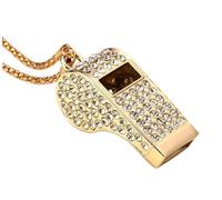 UnisonPet Rhinestone Whistle Necklace with Chain, Bling Crystal Metal Whistle for Women, Coaches, Referees, Teachers, Fashion Jewelry Gift (Glod)