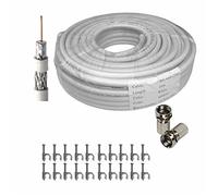 Unispectra 20m RG6 ENHANCED SHIELDING COAXIAL CABLE FOR SATELITE VIRGIN MEDIA SKY AERIAL INSTALLS + 2 Free F male Connectors + 20 Clips (White)