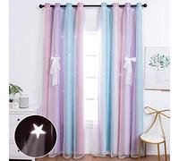 Unistar 2 Panels Star Blackout Curtains for Kids Girls Bedroom Living Room - Double Layer Cut Out Stripe Pink and Purple Rainbow Window Curtains (Double Side) W52 x L63 Inch Length