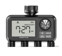 Unistyle Water Timer 4 Outlets, 4 Way Hose Timer for Sprinkler Irrigation, Auto/Manual/Delay Modes for lawn & Garden Automatic Watering System, with Smart Battery Management, Large LCD Easy to Use