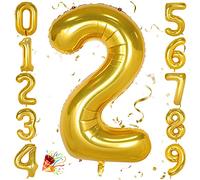 Unisun 40inch Number Balloon, Golden Helium Foil Balloon 0 1 2 3 4 5 6 7 8 9 Big Numbers Balloons, Age Balloons Birthday Party, Romantic Occasions, Wedding, Anniversary Supplies Decoration