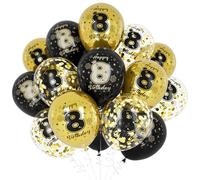 Unisun 8th Birthday Balloons for He, 8th Birthday Decorations for Boy, Black Gold 8 Anniversary Balloons Decor for Birthday Party Supplies