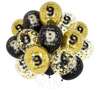 Unisun 9th Birthday Balloons for He, 9th Birthday Decorations for Boy, Black Gold 9 Anniversary Balloons Decor for Birthday Party Supplies