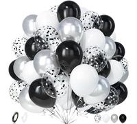 Unisun Black White Silver Balloons, 50Pcs 12 Inch Matte White Black Metallic Silver Party Decoration Black and Silver Confetti Balloon Men Women Birthday Wedding Anniversary Baby Shower Graduation