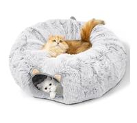 Unisun Cat Tunnel Bed for Indoor Cats, 3-in-1 Cat Donut Tunnel Toys for Small Large Cats with Washable Sleeping Pad, Peekaboo Cave Hideaway for Kitten Puppy Rabbit Ferrets, Ash Grey