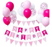 Unisun Pink Birthday Decorations - 12inch Happy Birthday Banner and Bunting, Balloons, Confetti, Party Decorations for Kids Girls Women