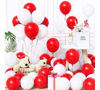 Unisun Red and White Balloons, 60 PCS Birthday Balloons for Party Decor | 12Inch, Durable Latex, for Proposal, Valentine's Day, Wedding, Anniversary, England, World Cup Football Party Decorations