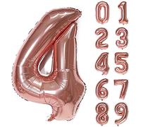 Unisun Rose Gold Balloon Number 4, 40 Inch Large Foil Number Balloons Giant 4 Digital Balloon for Women Girl Kids Birthday Party Wedding Anniversary Celebration Engagement Decorations