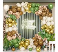 Unisun Safari Jungle Balloons Arch Kit, 140 Pcs Sage Green Gold Balloon Garland with Deer Pattern Animal Balloons for Birthday Party Decoration Baby Shower Wedding Anniversary Wild One Theme Party