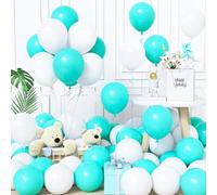 Unisun White and Blue Balloons, 60Pcs 12 Inch Matte Teal Blue Turquoise White Balloon Arch for Women Men Bridal Baby Shower Engagement Anniversary Wedding Graduation Retirement Birthday Party Supplies