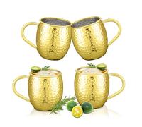 UNISWEET Moscow Mule Mugs Set of 4,Electroplated Stone-Pattern Copper Mug,304 Stainless Steel Lining,Perfect For Wine, Beer, Cold Drink, Bar, Party, Gifts (Gold Copper)