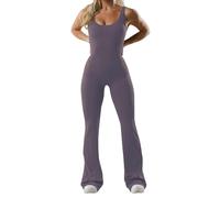 Unitard Women Yoga Bodysuits Womens Flared Jumpsuit Sexy Backless Gym Jumpsuits Playsuit Sleeveless Racerback Bodysuit V Neck All in One Wide Leg Bodycon Removable Padded Sports Romper Workout Outfit
