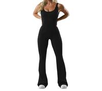 Unitard Women Yoga Bodysuits Womens Flared Jumpsuit Sexy Backless Gym Jumpsuits Playsuit Sleeveless Racerback Bodysuit V Neck All in One Wide Leg Bodycon Removable Padded Sports Romper Workout Outfit