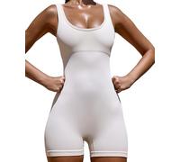 Unitards for Women - Bo+Tee Mini Length Womens Jumpsuits with Plunge Neckline, Wide Shoulder Straps, & Micro Rib Detailing - 4-Way Stretch FlexiRib & Squat-Proof Ribbed Jumpsuit - Ultra, Ivory, L