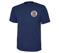 Unite The Kingdom Embroidered T-Shirt, Union Jack Flag Badge Tee Shirt, UK Pride Left Chest Embroidery Shirt, Patriotic Tee Navy