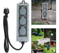 IP44 Outdoor Power Strip 3-Fold Stone Multi Socket Garden Outdoor Area