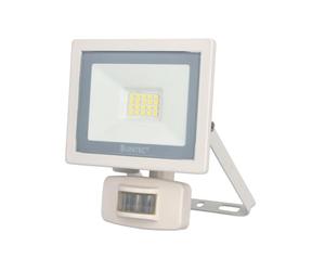 UNITEC LED Spotlight with 180° Infrared Motion Sensor 10 Watt 800 Lumen Including Cable Connection 6500 Kelvin White IP44 Die-Cast Aluminium Safety Glass Energy Efficiency Class White, 10W 800lm
