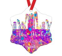 United Arab Emirates Abu Dhabi Watercolor Art Christmas Ornament United Arab Emirates Abu Dhabi Cityscape Ceramic Ornaments for Xmas Colorful City Skyline Christmas Tree Keepsake