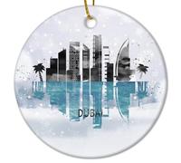 United Arab Emirates Dubai Christmas Ceramic Ornaments Ink City Landscape Reflection Christmas Porcelain Ornament City View Scenery Funny Ornament For Family Friends Parents 3 IN