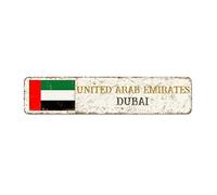 United Arab Emirates Flag Metal Wall Sign Capital City Dubai Vintage Metal Tin Signs Country Souvenir National Flag City Souvenir Men Cave Signs Quality Metal Sign for Porch Laundry Room 18x4in