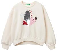 Benetton Girls White Cream Kids Sequin-embellished Heart Relaxed-fit Cotton Sweatshirt 6-14 Years 13-14