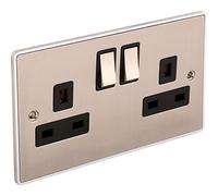 United Electrical Brushed Chrome 2 Gang Plug Socket (Urban Edge UE07BCB)