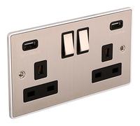 United Electrical Brushed Chrome 2 Gang USB Plug Socket (Urban Edge UE65BCB)