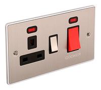 United Electrical Brushed Chrome 45a Double Cooker Switch with Socket (Urban Edge UE41BCB)