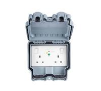United Electrical Double Weatherproof Outdoor Switched Power Socket with Latching RCD, IP66 Rated, 13 Amp