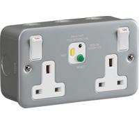 United Electrical MC07RCD Metal Clad 13A 2G DP RCD Switched Socket - 30mA (Type A), Powder-Coated Silver/Grey, 81.0 mm*50.0 mm*142.0 mm