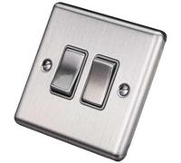 United Electrical W02BSG 2 Gang 10a 1 or 2 Way Double Light Switch Brushed Chrome