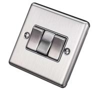United Electrical W03BSG 3 Gang 10a 1 or 2 Way Triple Light Switch Brushed Chrome