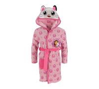 United Essentials Gabby's Dollhouse Girls' Hooded Bathrobe, Pink Cat Design with Paw Prints, Fleece Dressing Gown 3-4 Years