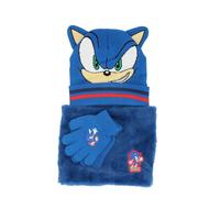 United Essentials Sonic the Hedgehog Hat Snood scarf and gloves one size stretch Winter Gift Set